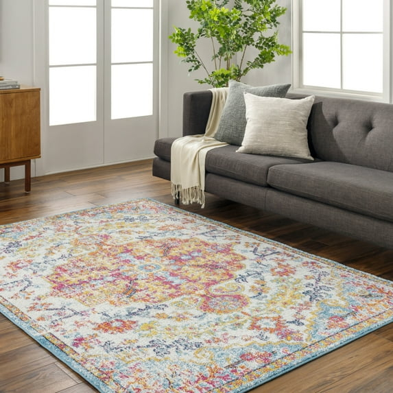 Livabliss Harput Vintage Medallion Area Rug,2' x 2'11",Orange/Aqua