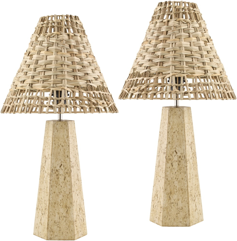 Livabliss Iskut Traditional Accent Table Lamp, 21-inch, Natural with Brown Shade (Set of 2)
