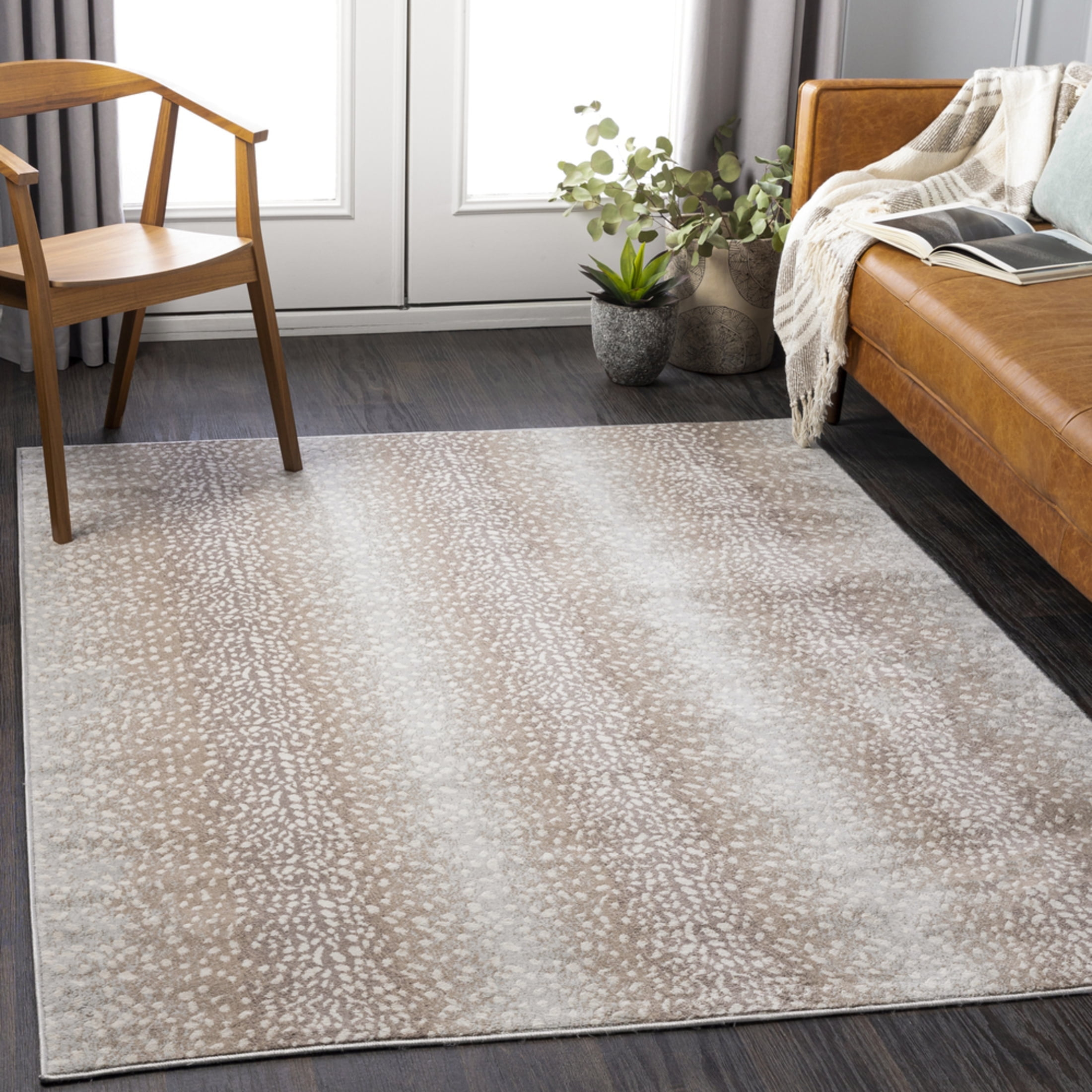 Camel and Light Gray Synthetic Antelope Print Area Rug, 5'3" x 7'1"