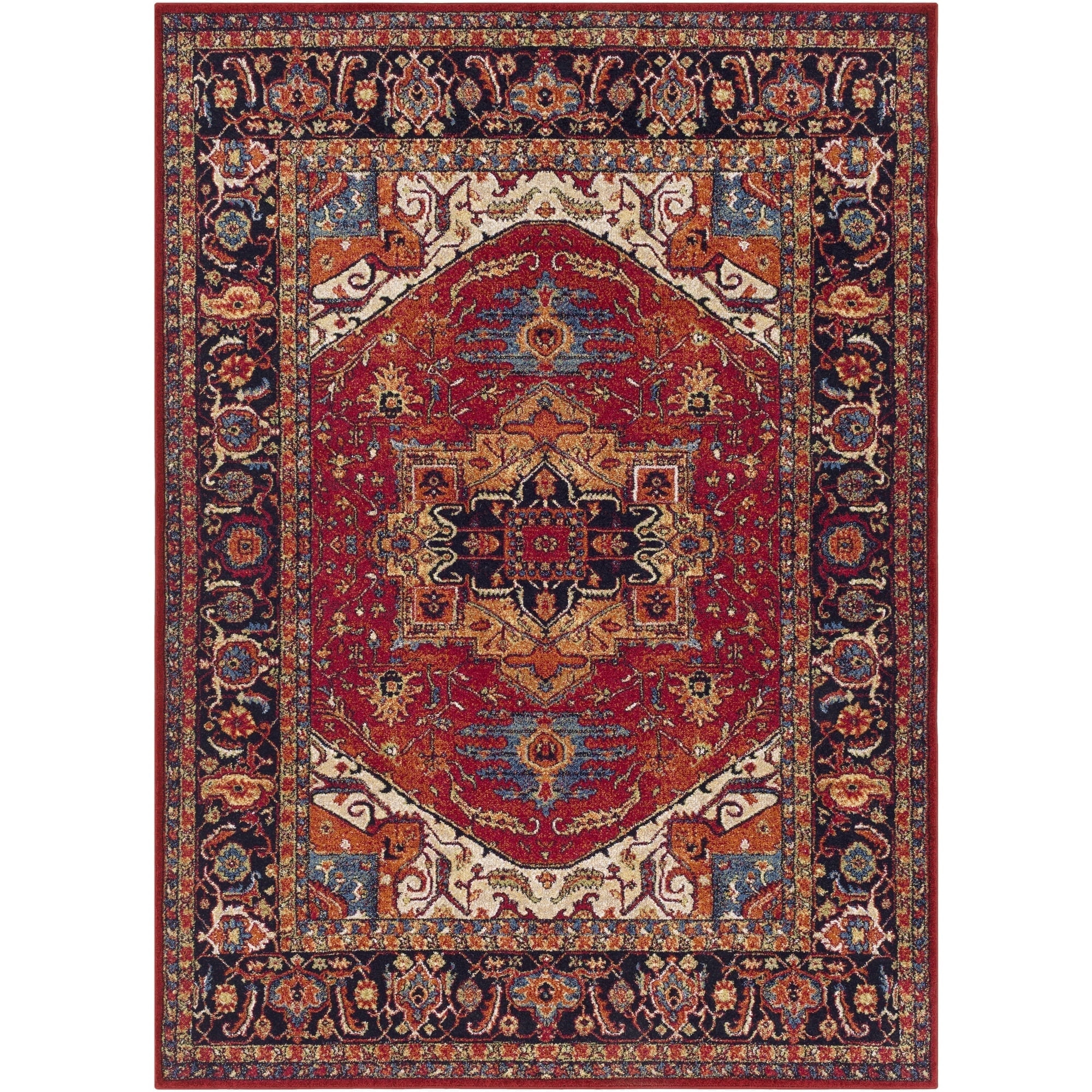Livabliss Serapi Vintage Medallion Area Rug,6'7" x 9'6",Red/Black