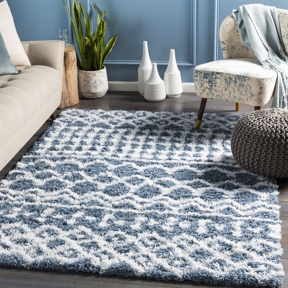 Livabliss Urban Shag Global Moroccan Area Rug,5'3" x 7'3",Denim
