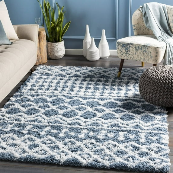 Livabliss Urban Shag Global Moroccan Area Rug,5'3" x 7'3",Denim