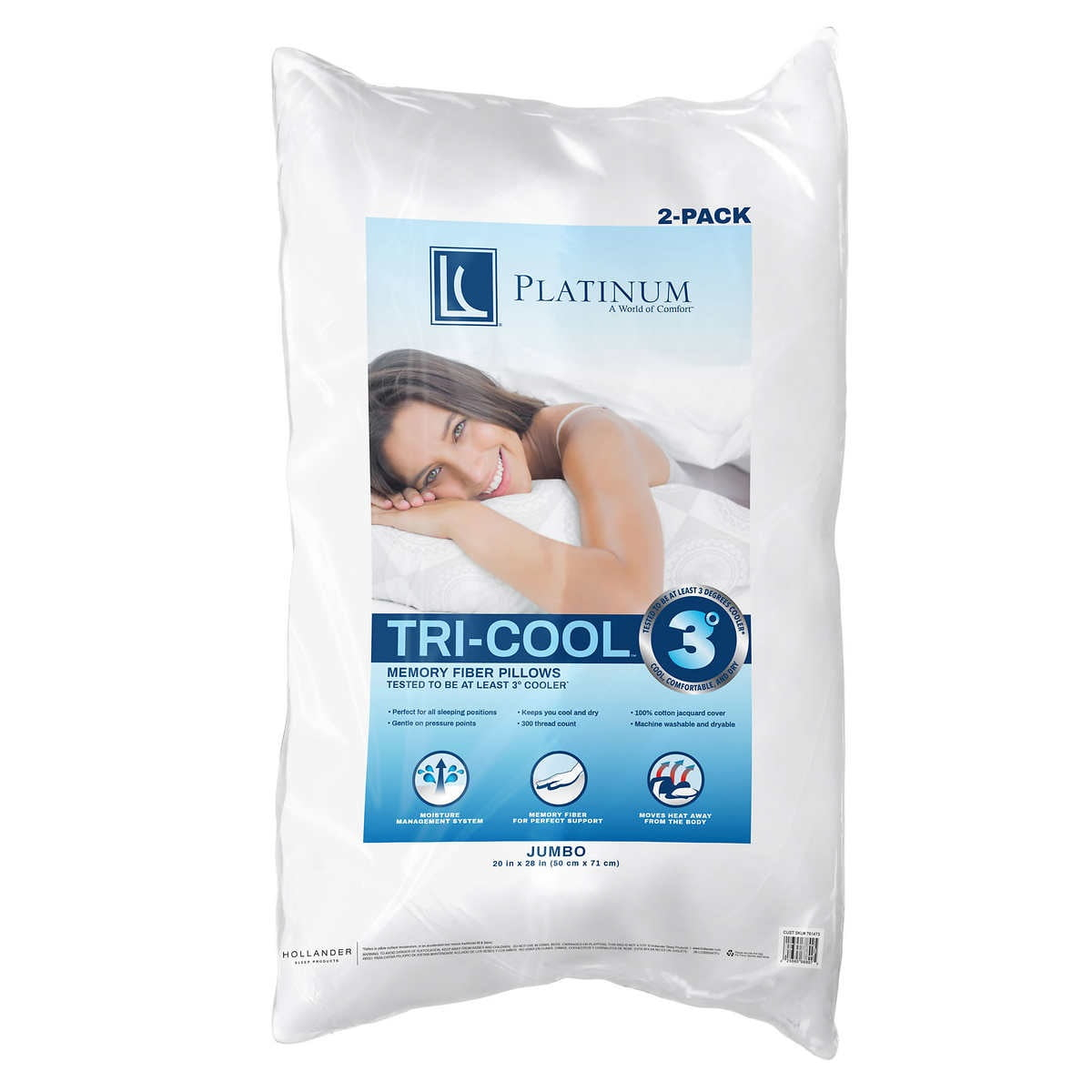 Live Comfortably Platinum Pillow, Jumbo (2 Pack)