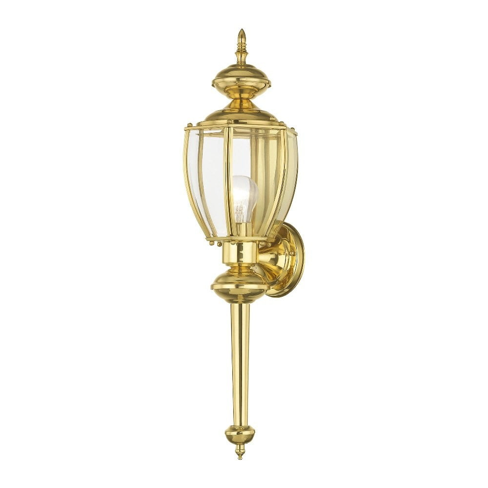 Livex Lighting Outdoor Basics 1 -Light 25.0-in H Polished Brass Hardwired Outdoor Wall Light