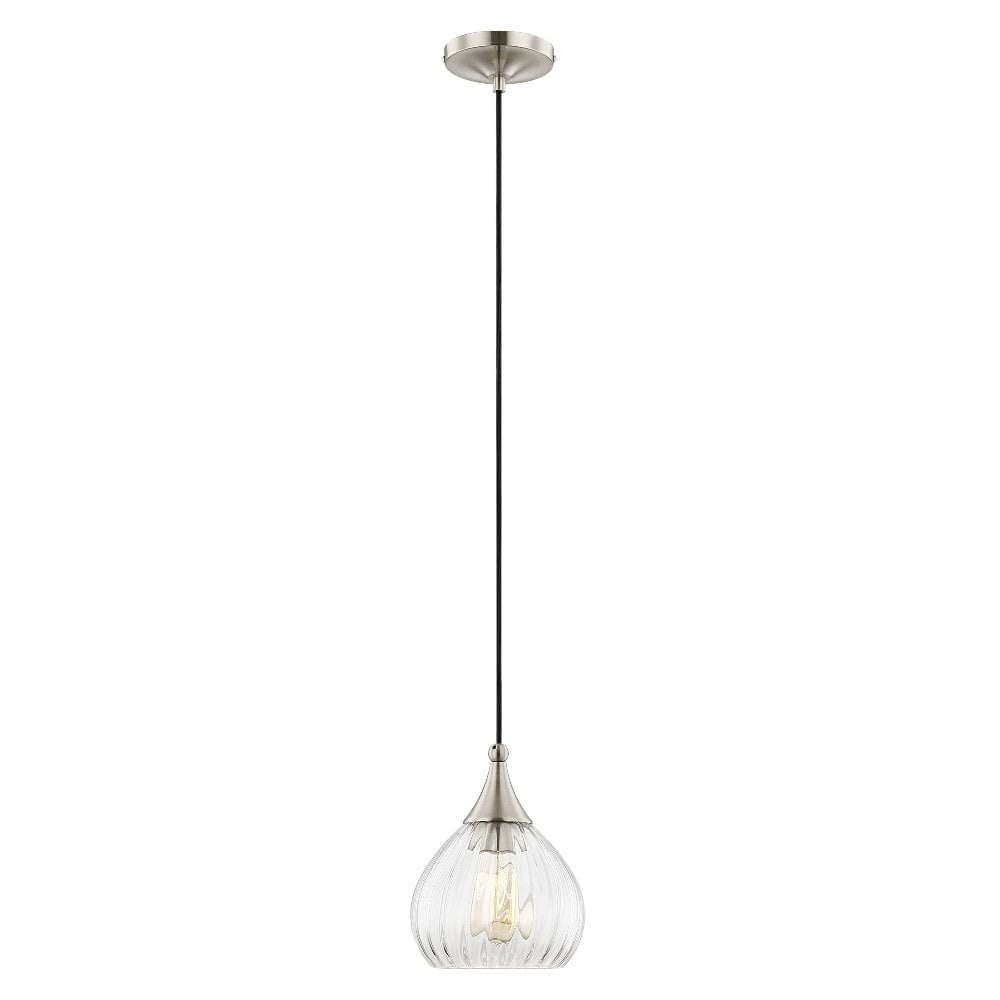 Livex Lighting 7" 1-Light Clear Glass & Metal Single Pendant in Brushed Nickel