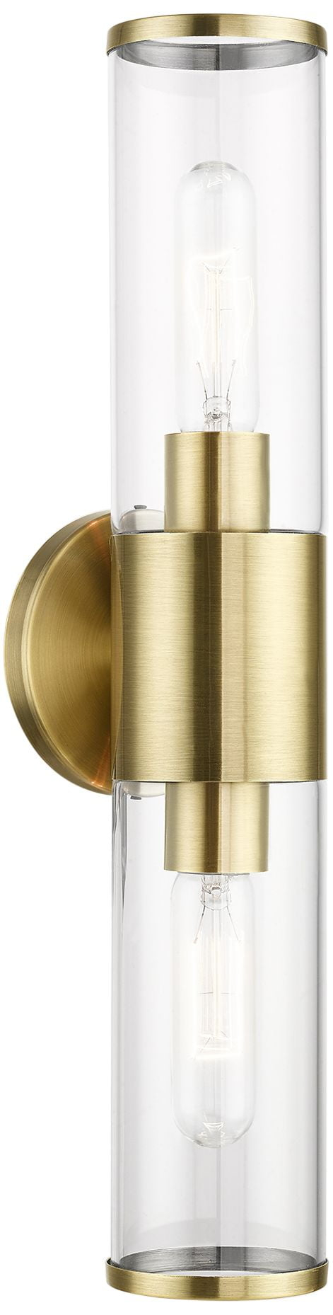 Livex Lighting Banca 2-Light Metal & Glass ADA Vanity Sconce in Antique Brass