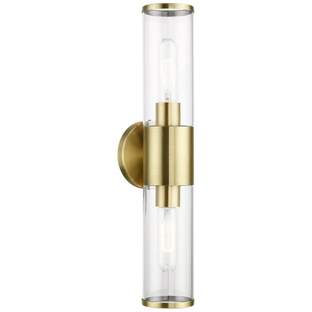 Livex Lighting Banca 2-Light Metal & Glass ADA Vanity Sconce in Antique Brass