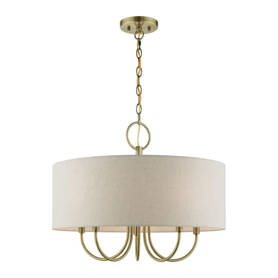 Livex Lighting Blossom 5-Light Metal/Fabric Pendant Chandelier in Antique Brass