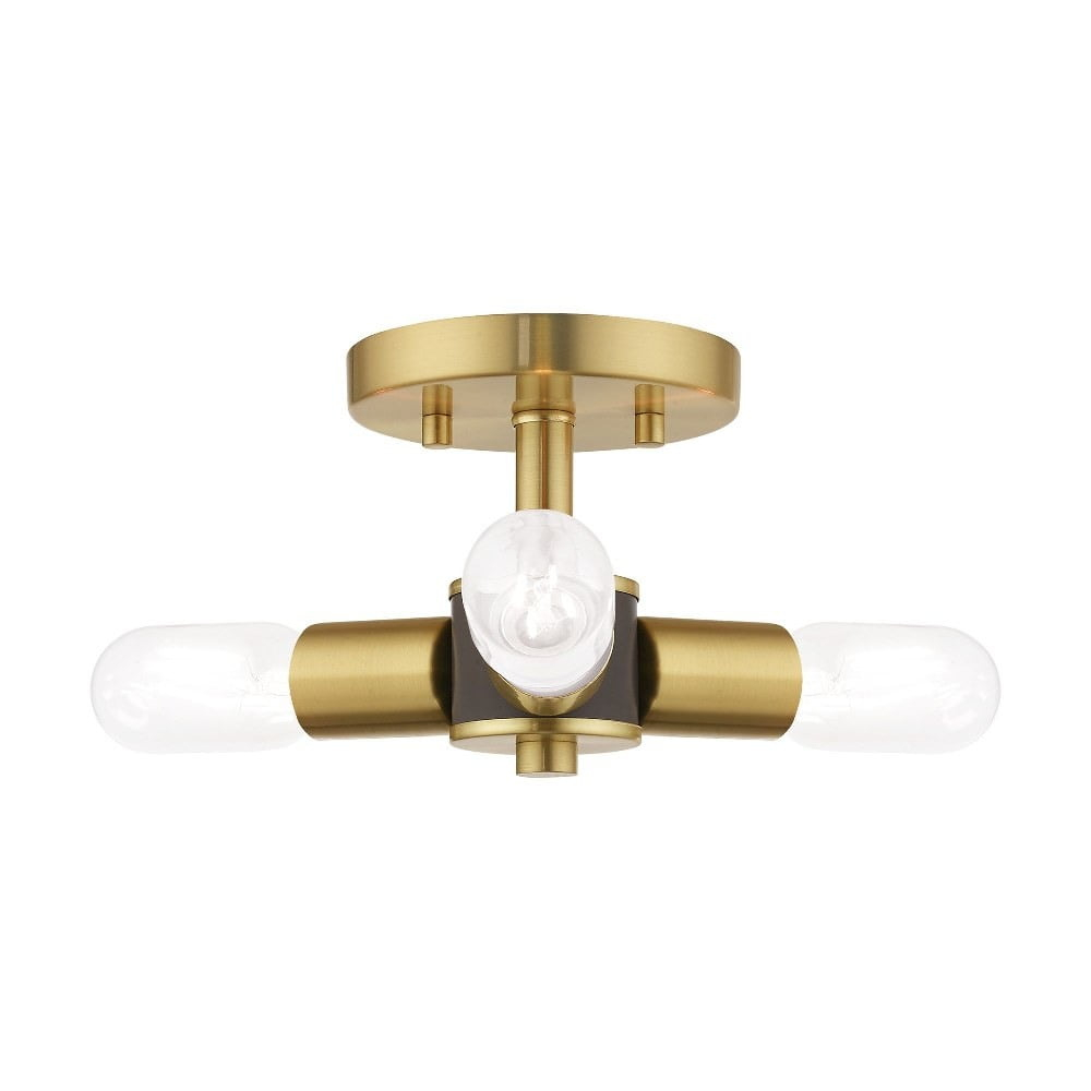 Livex Lighting Copenhagen 3-Light Mid-Century Metal Ceiling Mount in Satin Brass