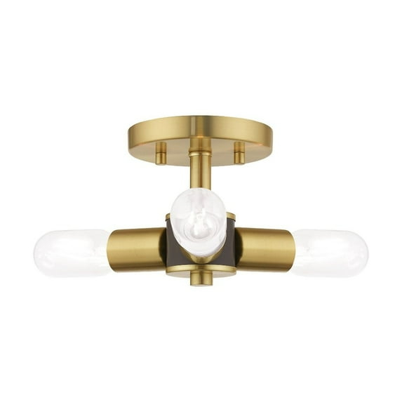 Livex Lighting Copenhagen 3-Light Mid-Century Metal Ceiling Mount in Satin Brass