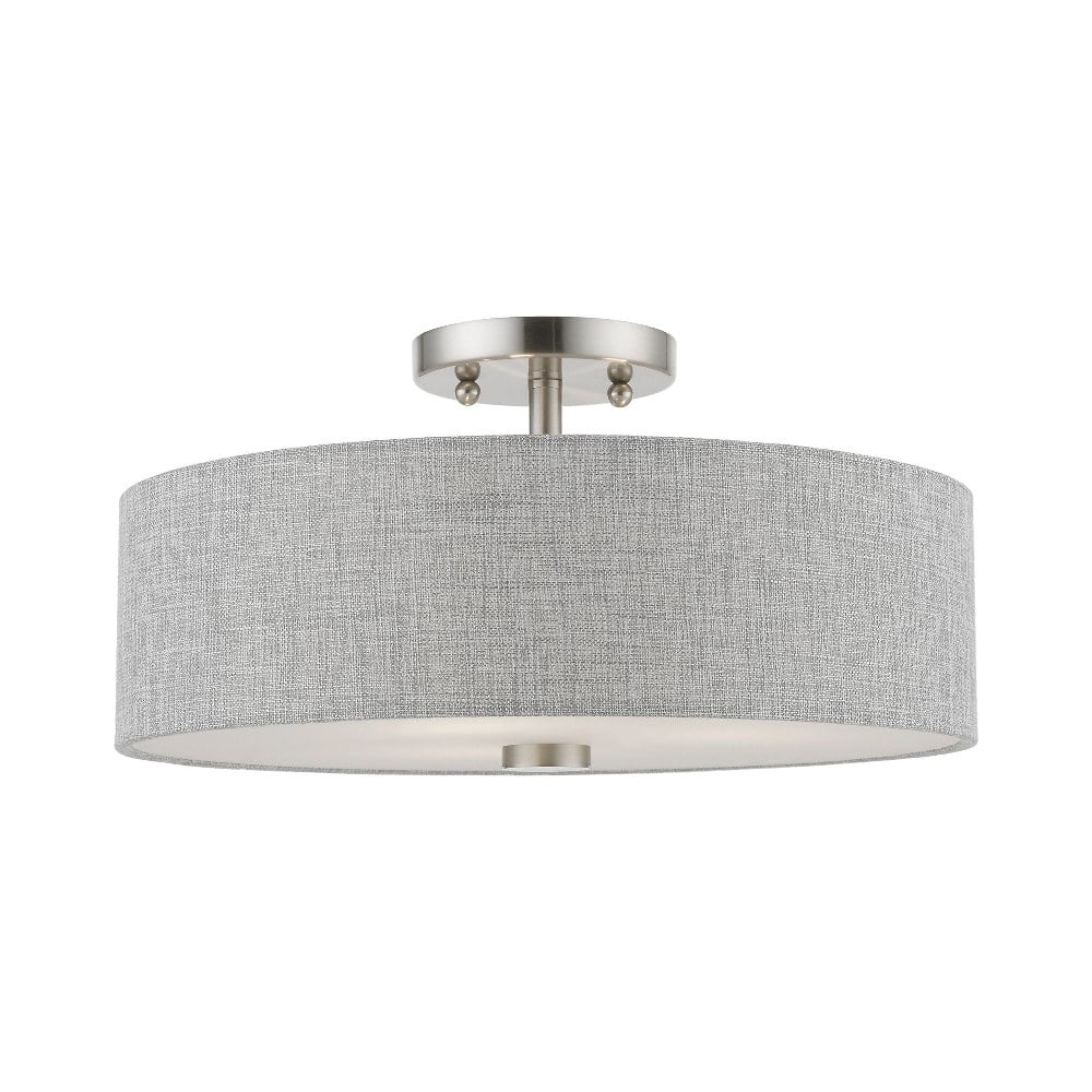 Livex Lighting Dakota 3 - Light Semi-Flush Mount in  Brushed Nickel/Shiny White