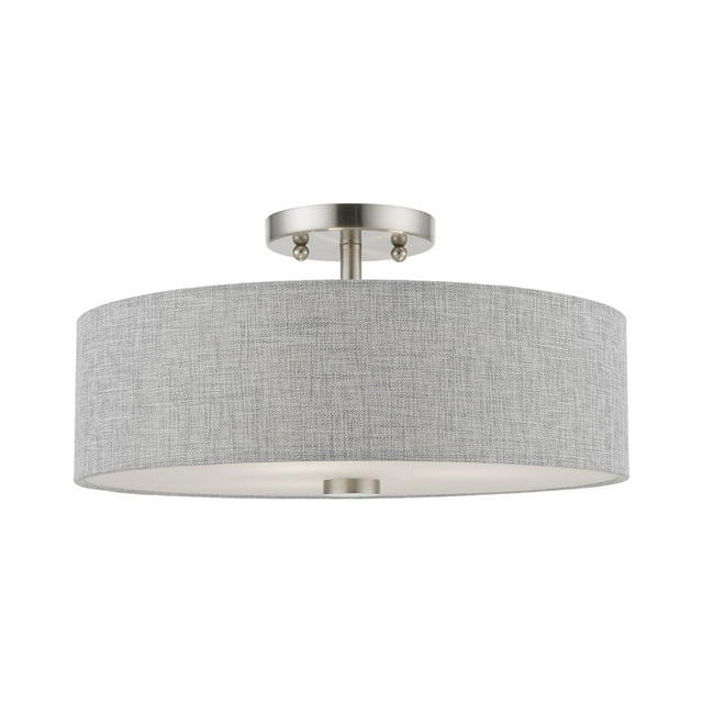 Livex Lighting Dakota 3 - Light Semi-Flush Mount in  Brushed Nickel/Shiny White