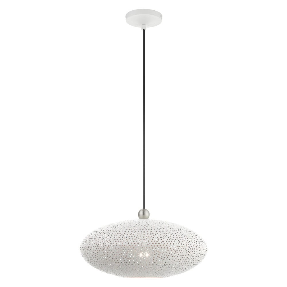 Livex Lighting 49102 Dublin 1 Light 16" Wide Pendant - White with Brushed Nickel Accents