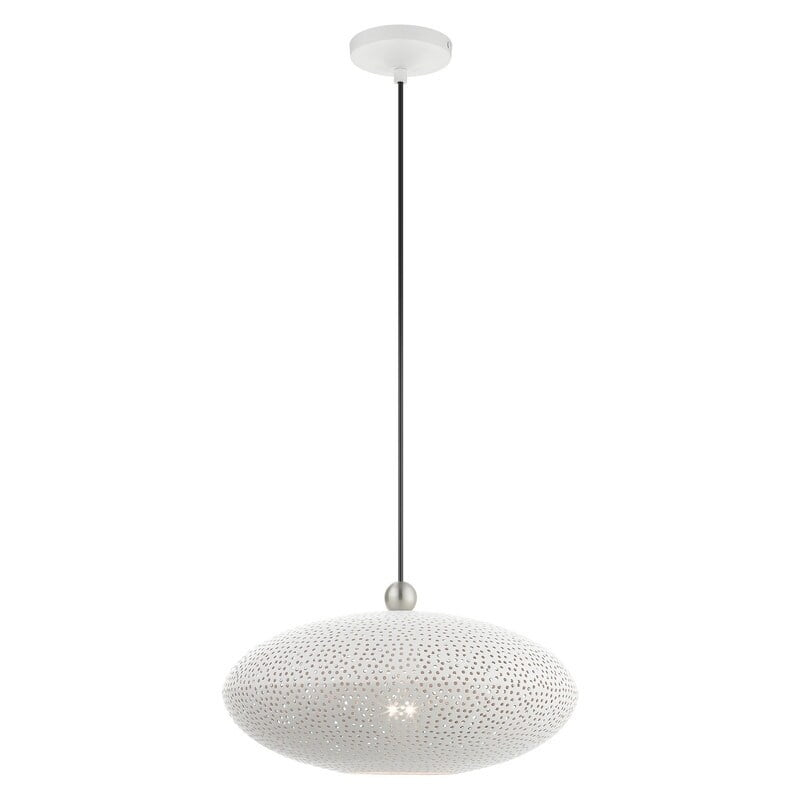 Livex Lighting 49102 Dublin 1 Light 16" Wide Pendant - White with Brushed Nickel Accents