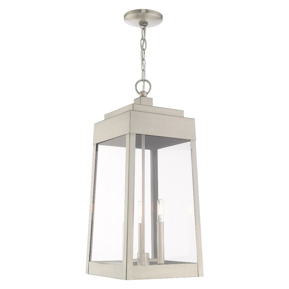 20860-91-Livex Lighting-Oslo - 3 Light Outdoor Pendant Lantern in Mid Century Modern Style - 10.5 Inches wide by 24.5 Inches high-Brushed Nickel