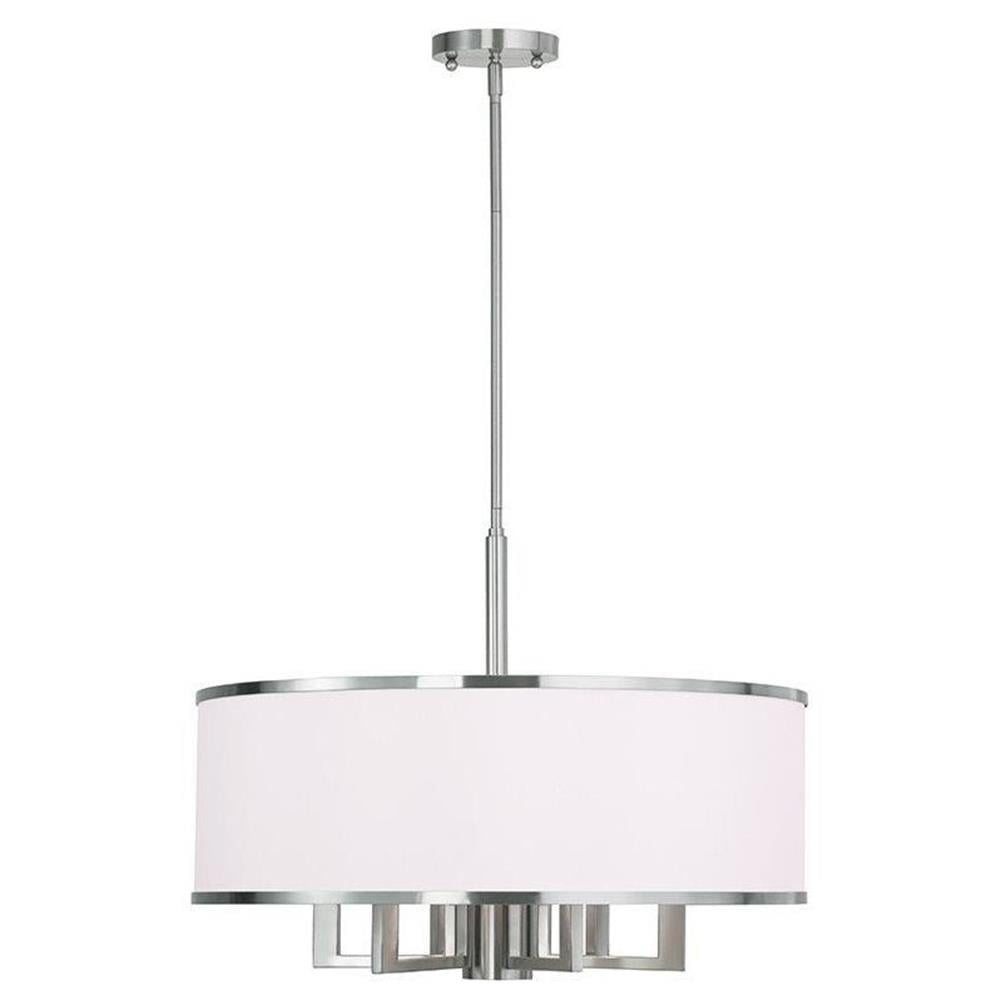 Livex Lighting Park Ridge 24" 7-Light Metal/Fabric Chandelier in Brushed Nickel