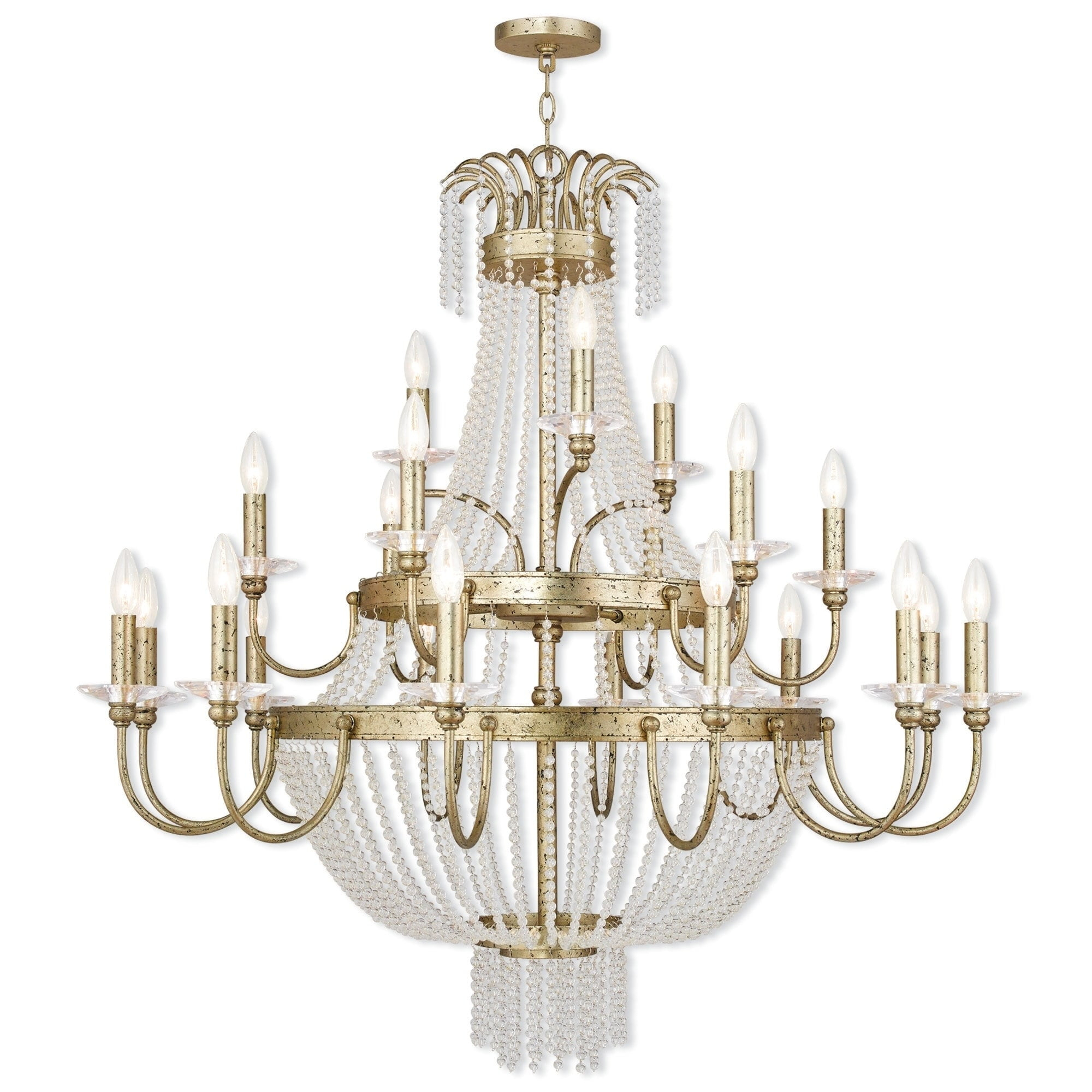 21 Light Winter Gold Foyer Chandelier with Clear Crystals Shade