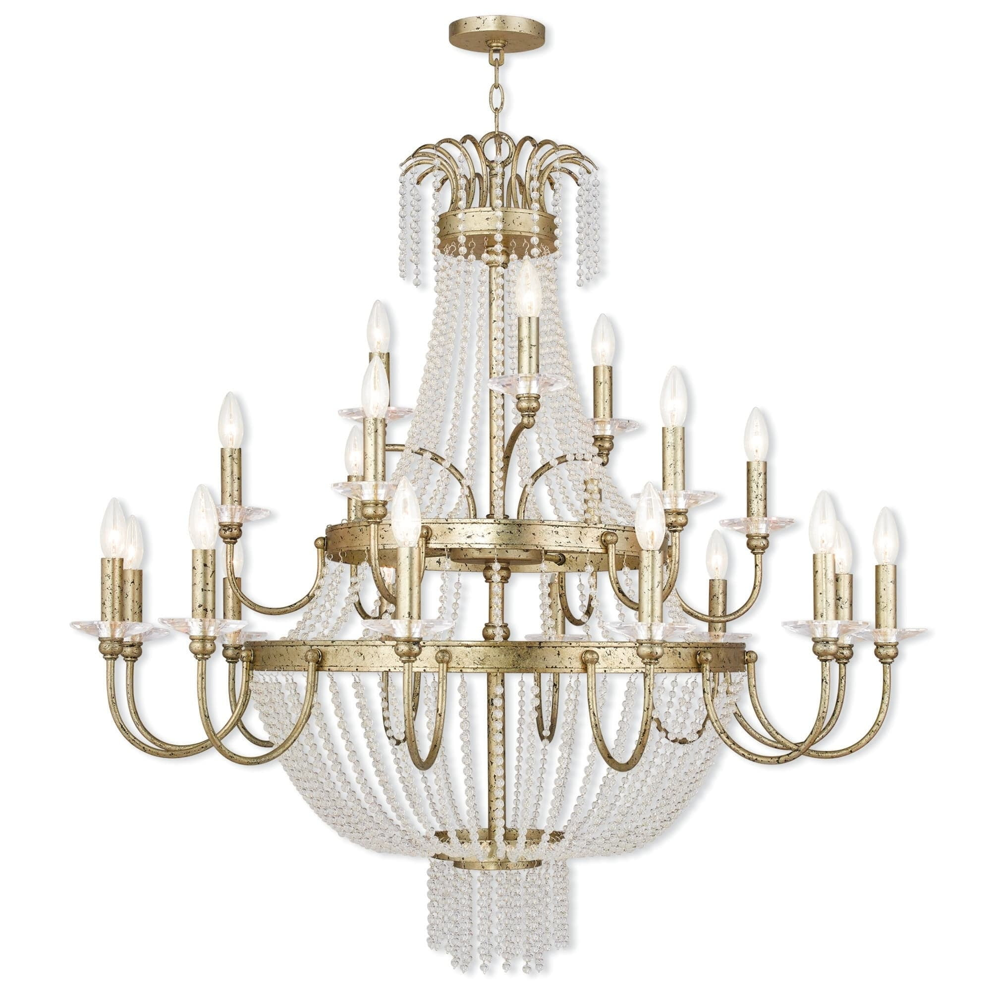 21 Light Winter Gold Foyer Chandelier with Clear Crystals Shade