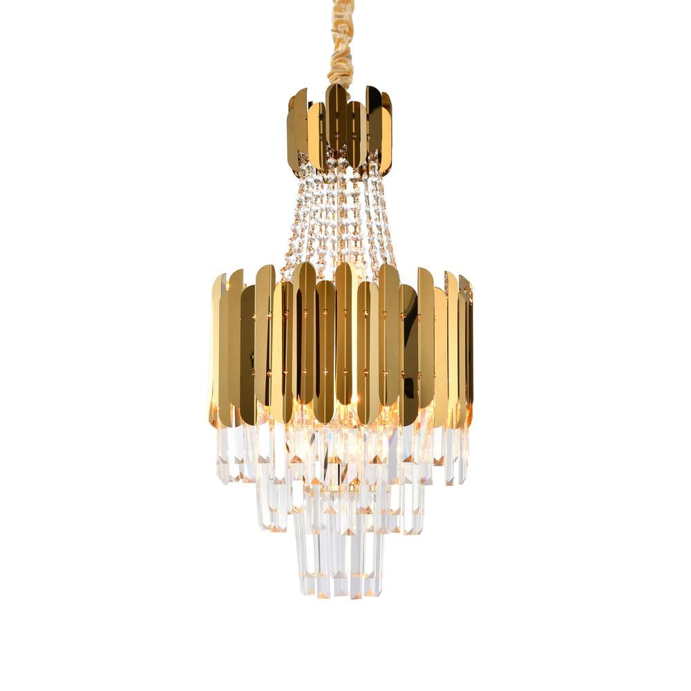 Living Design 8-Light Gold Stainless Steel Chandelier With Clear Crystals
