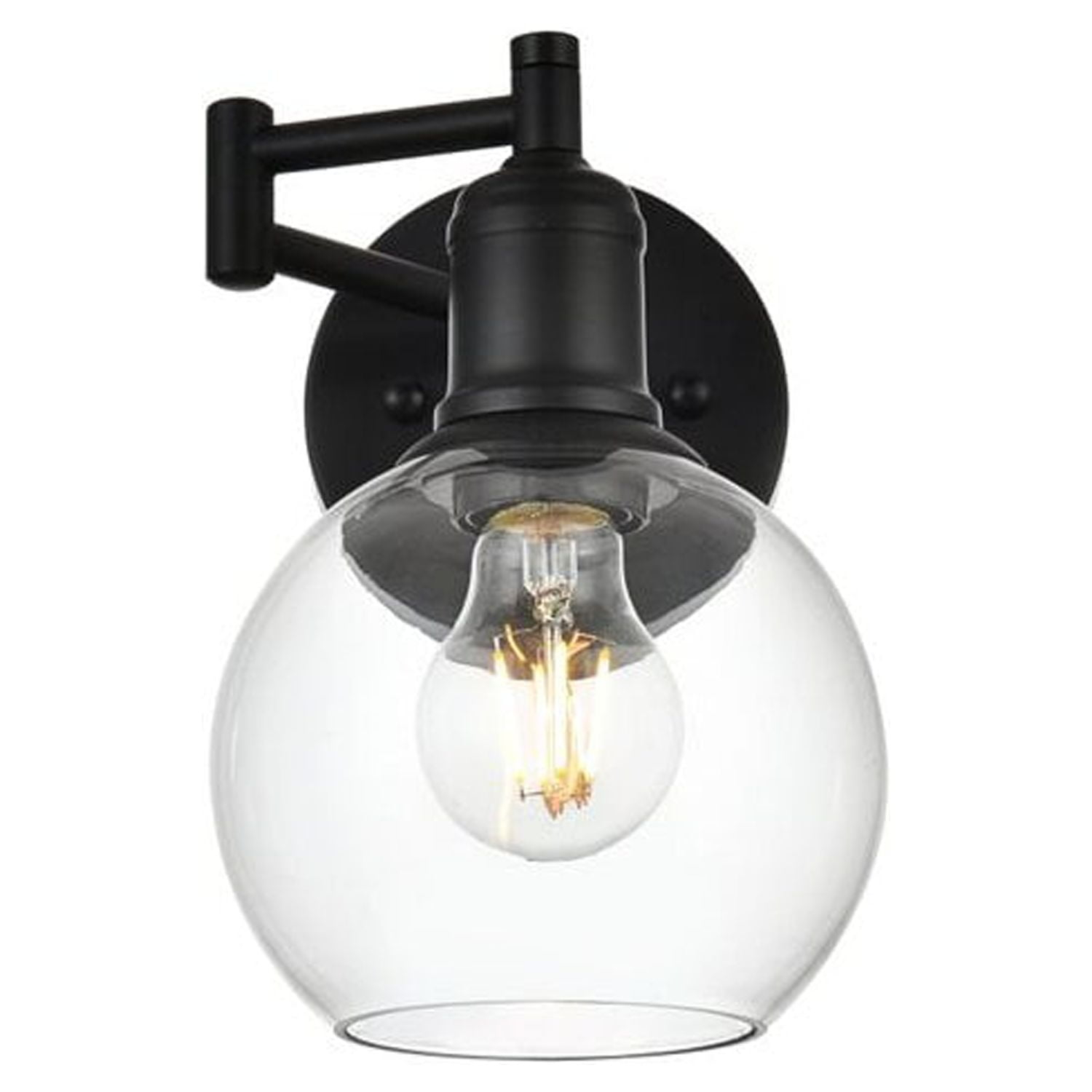 Living District Davian 1-Light Metal/Glass Swing Arm Wall Sconce in Black/Clear