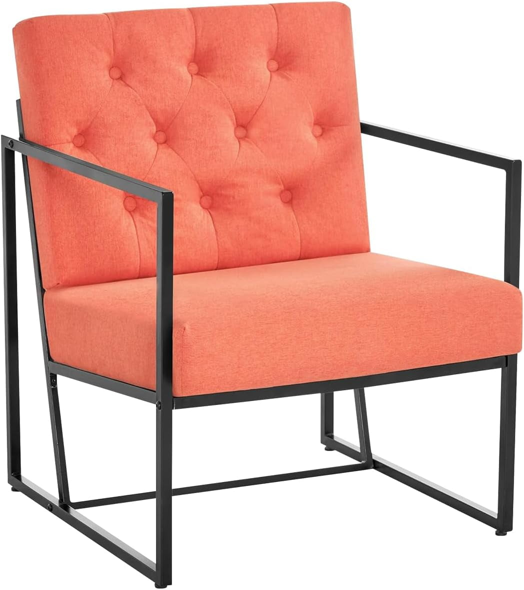 Living Room Chairs - Accent Chair with Upholstered Soft Comfortable Oversized Armchair Featuring Classic Metal Frame for Bedroom, Reading Room, Office Relaxation (Mid-Century Modern, Orange)