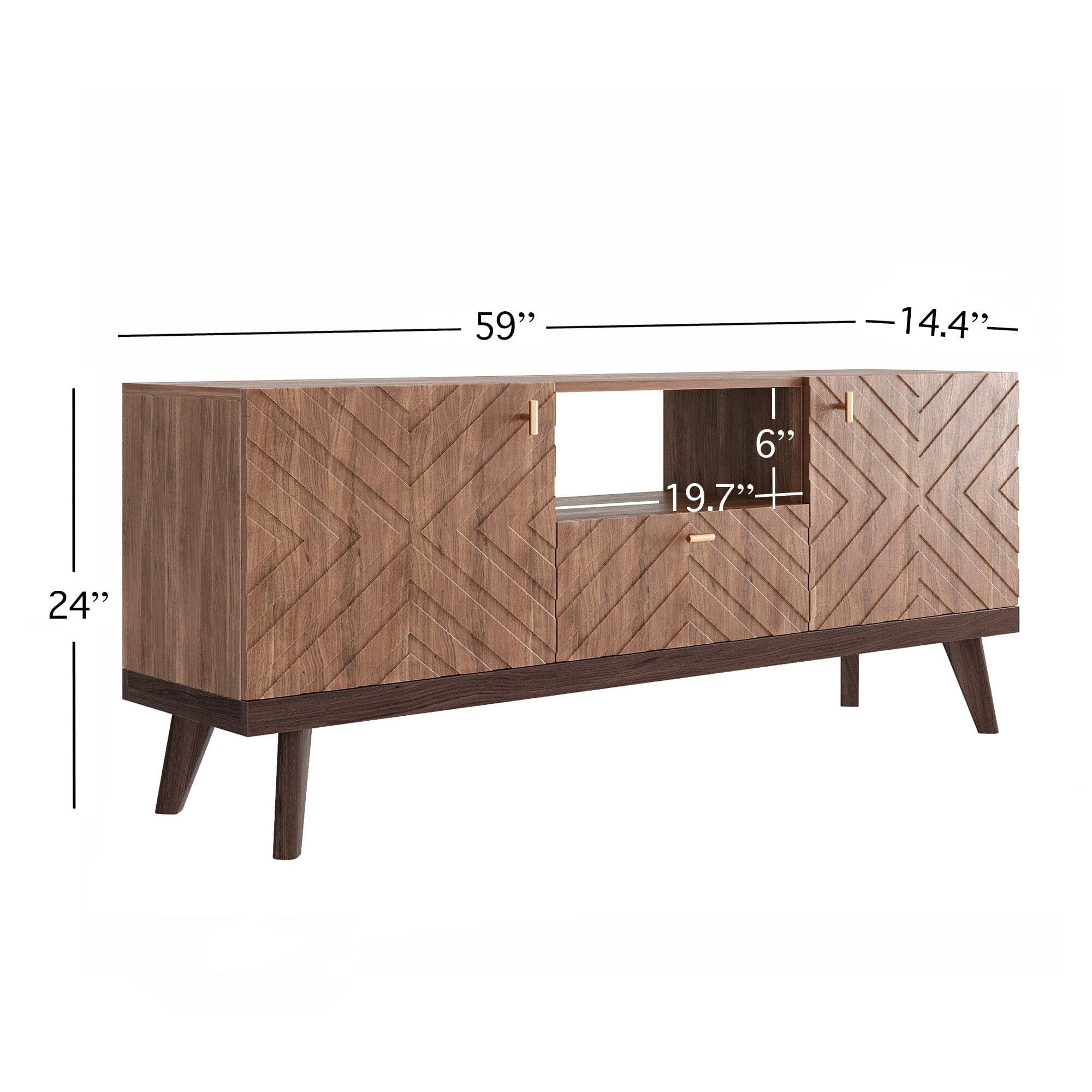 Living Skog  Alba Beige TV Stand Console with Drawer Fits TV's up to 65 in. with Wood Legs Mid Century Modern Design Brown Laminate,MDF Up to 240 lbs