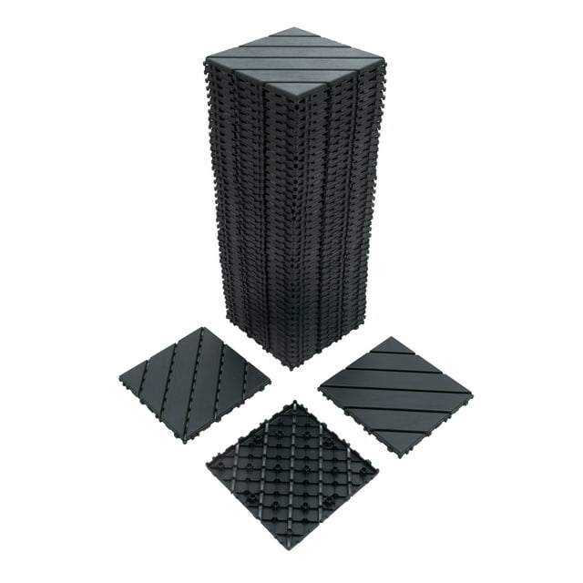 LoLado 44 Pack Patio Deck Tiles,12"x12" Square Waterproof Outdoor All Weather Use, Plastic Interlocking Deck Tiles for Poolside Balcony Backyard, Grey