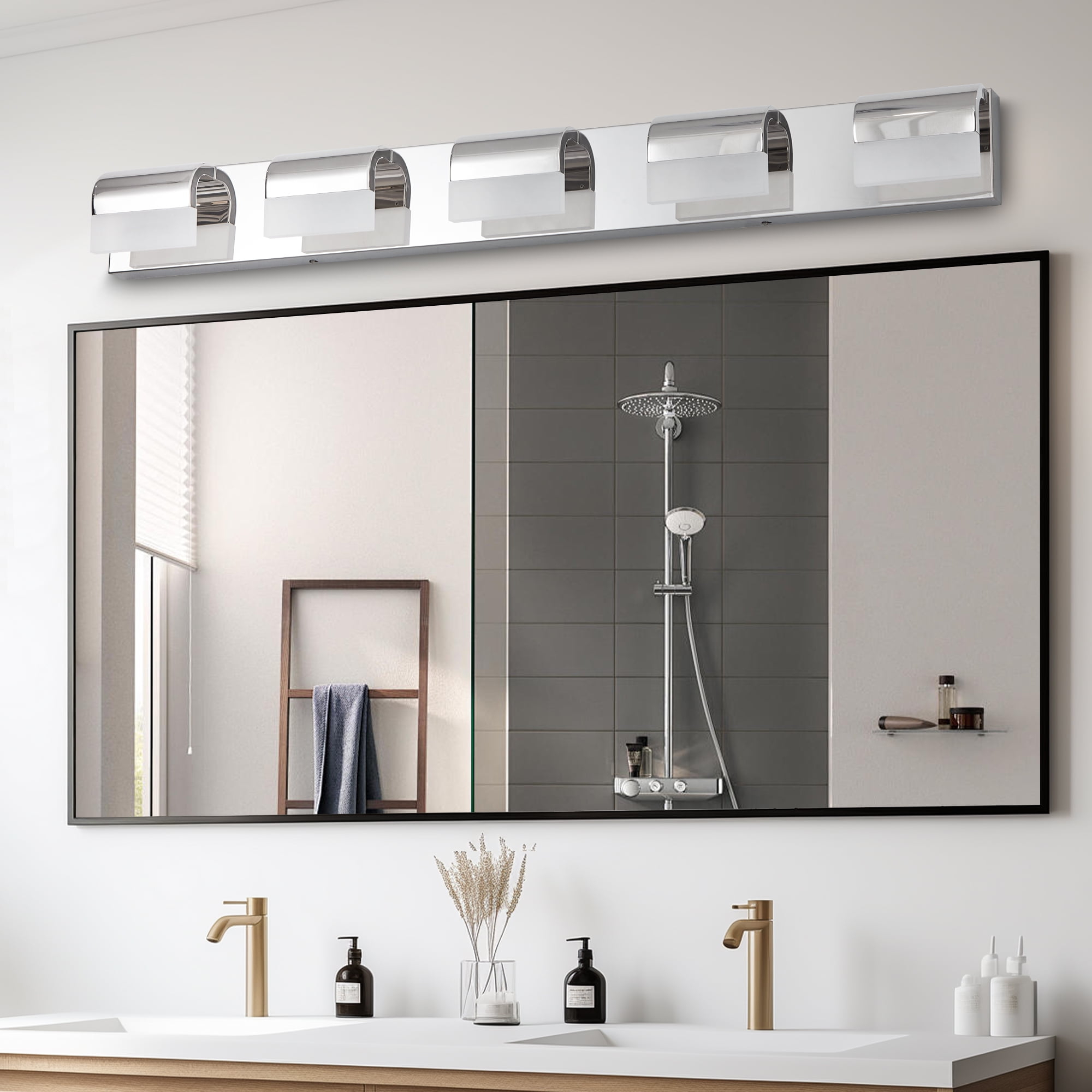LoLado 5-Light Bathroom Vanity Lighting, LED Vanity Lights Over Mirror Bath Wall Lighting, Chrome