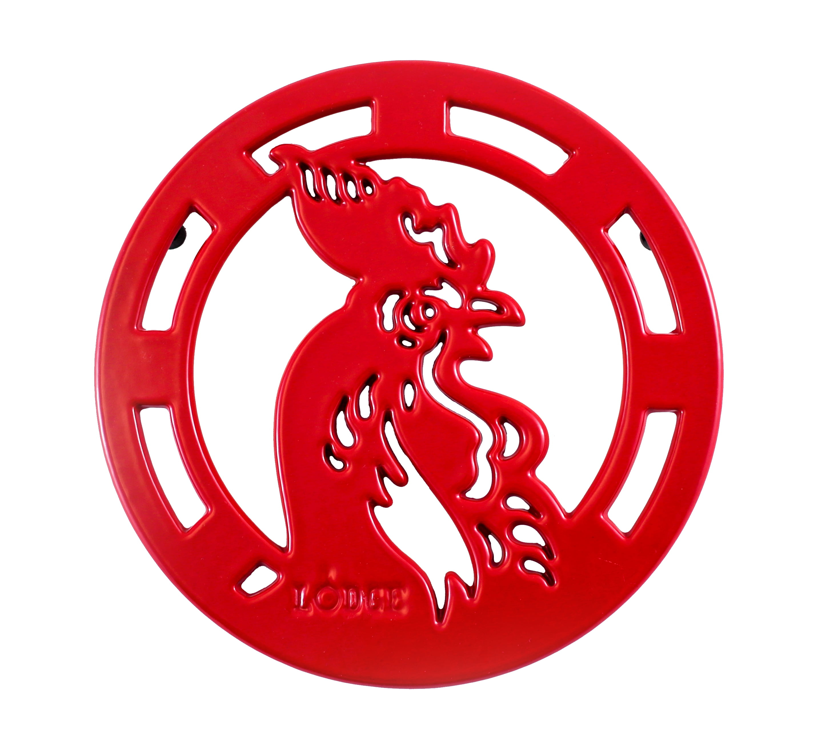 Lodge Cast Iron 8" Red Rooster Trivet, EC8RT43, with Metal Hanger