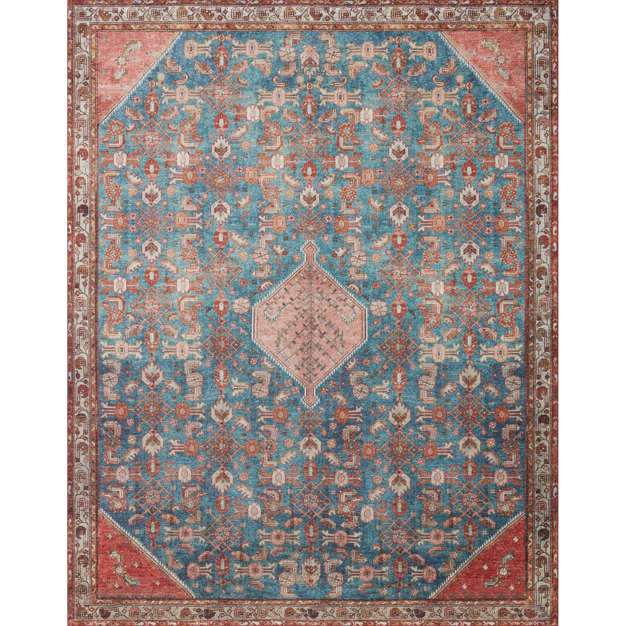 Loloi II Layla LAY-10 Printed Marine / Clay Oriental Area Rug 2'-6" x 7'-6"