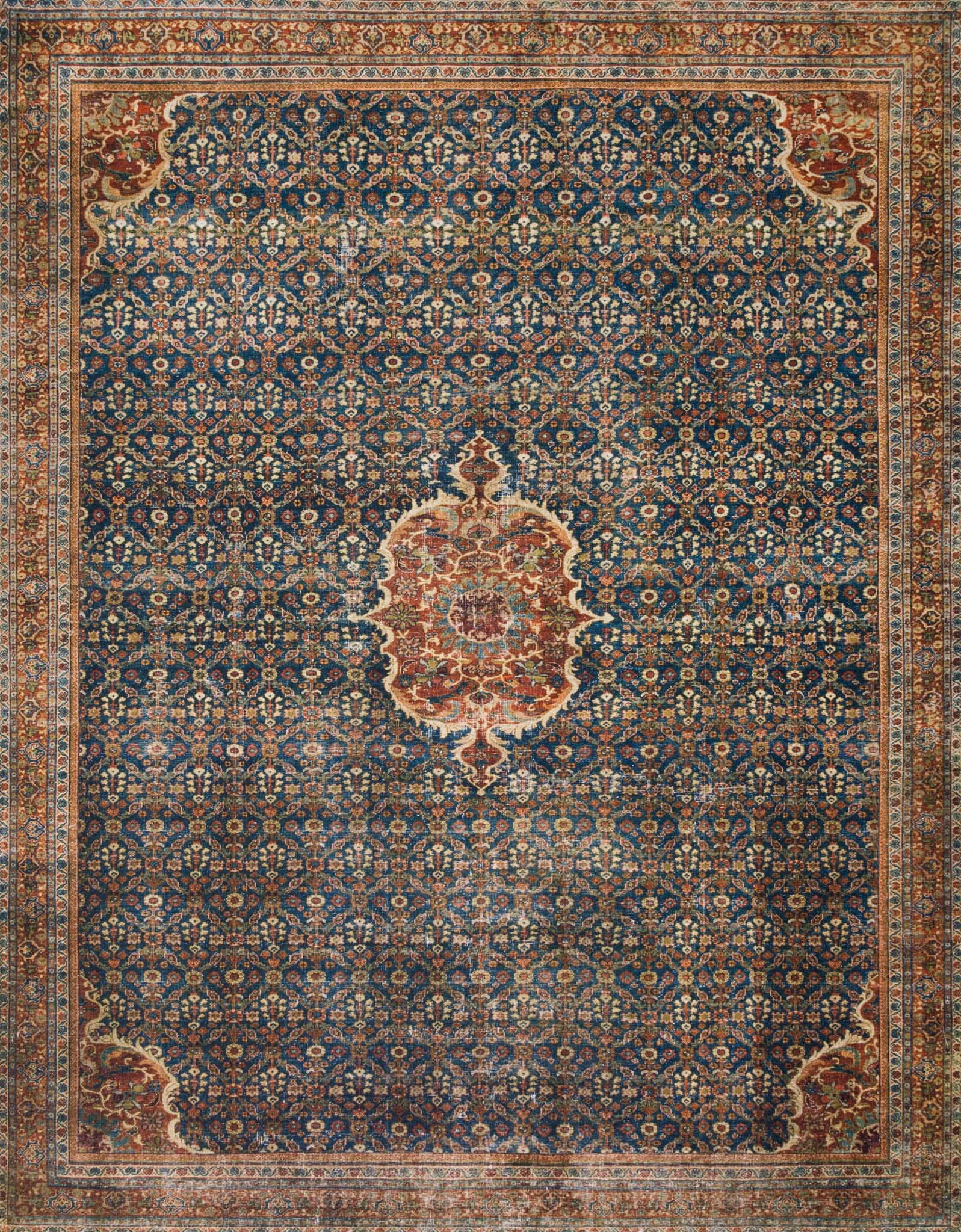 Loloi II Layla Printed Oriental Distressed Cobalt Blue / Spice Area Rug