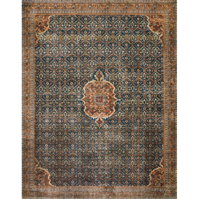 Loloi II Layla Printed Oriental Distressed Cobalt Blue / Spice Area Rug