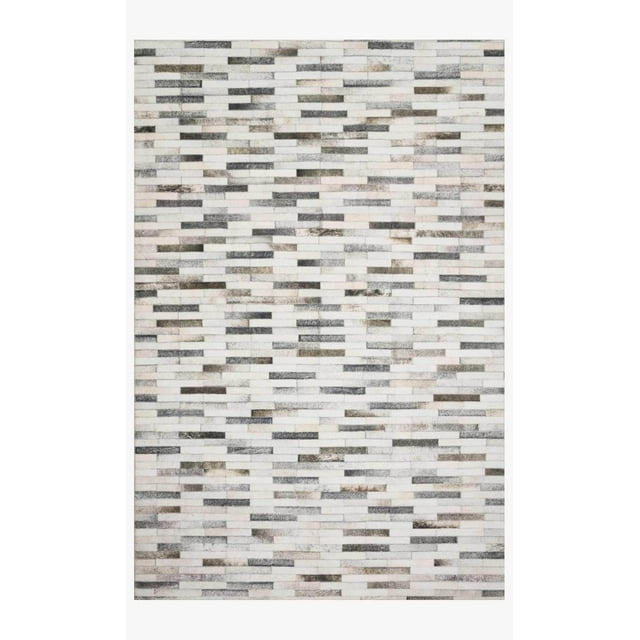 Loloi II Maddox Printed Cowhide Patchwork Ivory / Grey Area Rug
