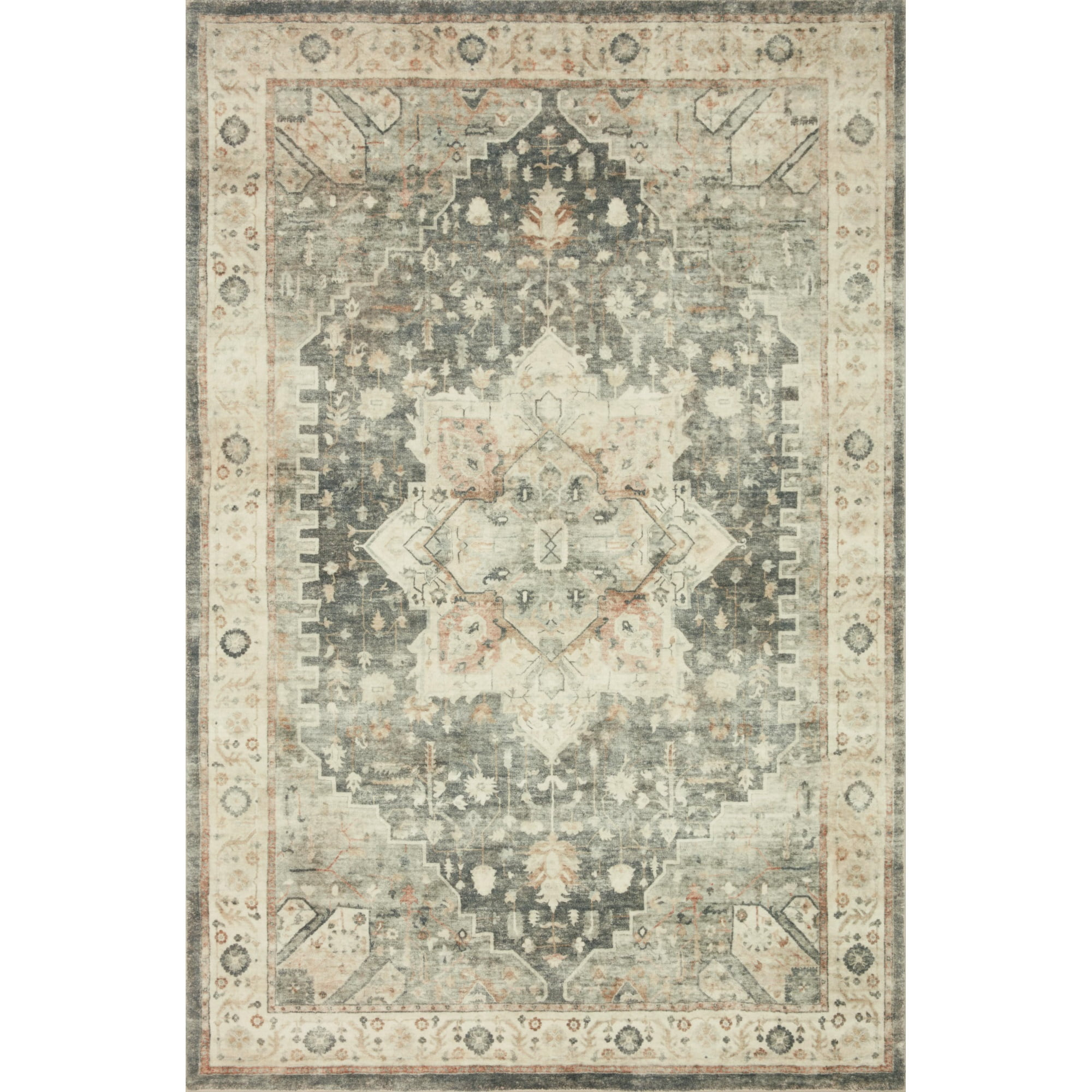 Loloi II Rosette Oriental Traditional Area Rug, Off-White, 18" x 18"