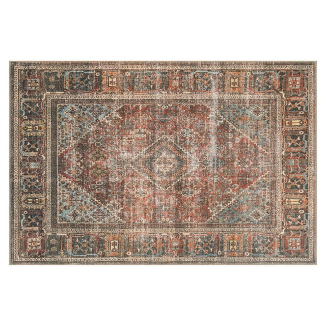 Loloi Rugs Loren 7'6" x 9'6" Printed Polyester Rug in Brick and Midnight
