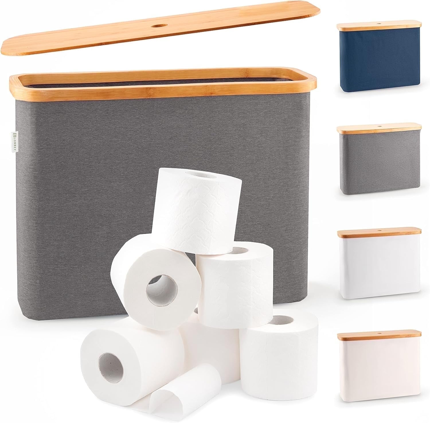Lonbet Grey Toilet Paper 12 Count Rolls. Regular Size. Ultimate Bathroom Organizer