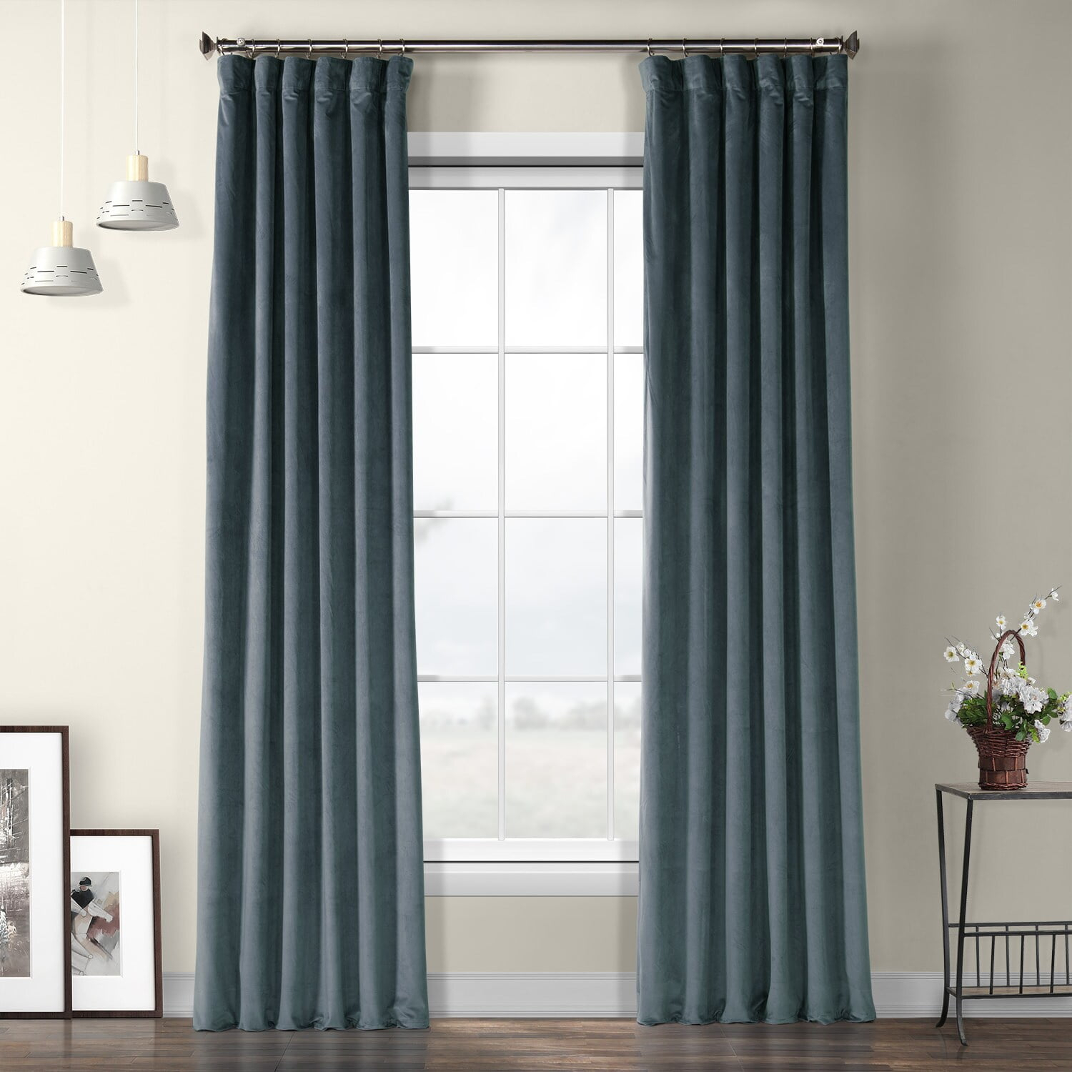 HPD Half Price Drapes London Blue Heritage Plush Velvet Room Darkening Curtains for Bedroom & Living Room Curtains (1 Panel), Window Curtains 108 inches long, Rod Pocket Curtains & Drapes, 50W X 108L