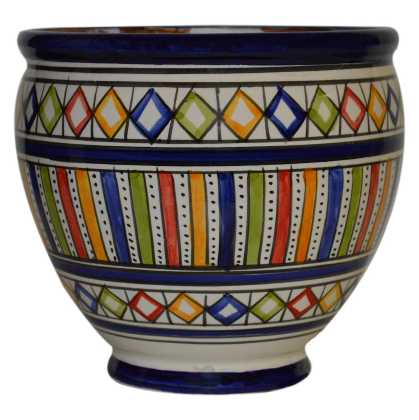 JGSP Flower Pot Moroccan Spanish Garden Drain Hole Ceramic Planter Handmade Multicolored