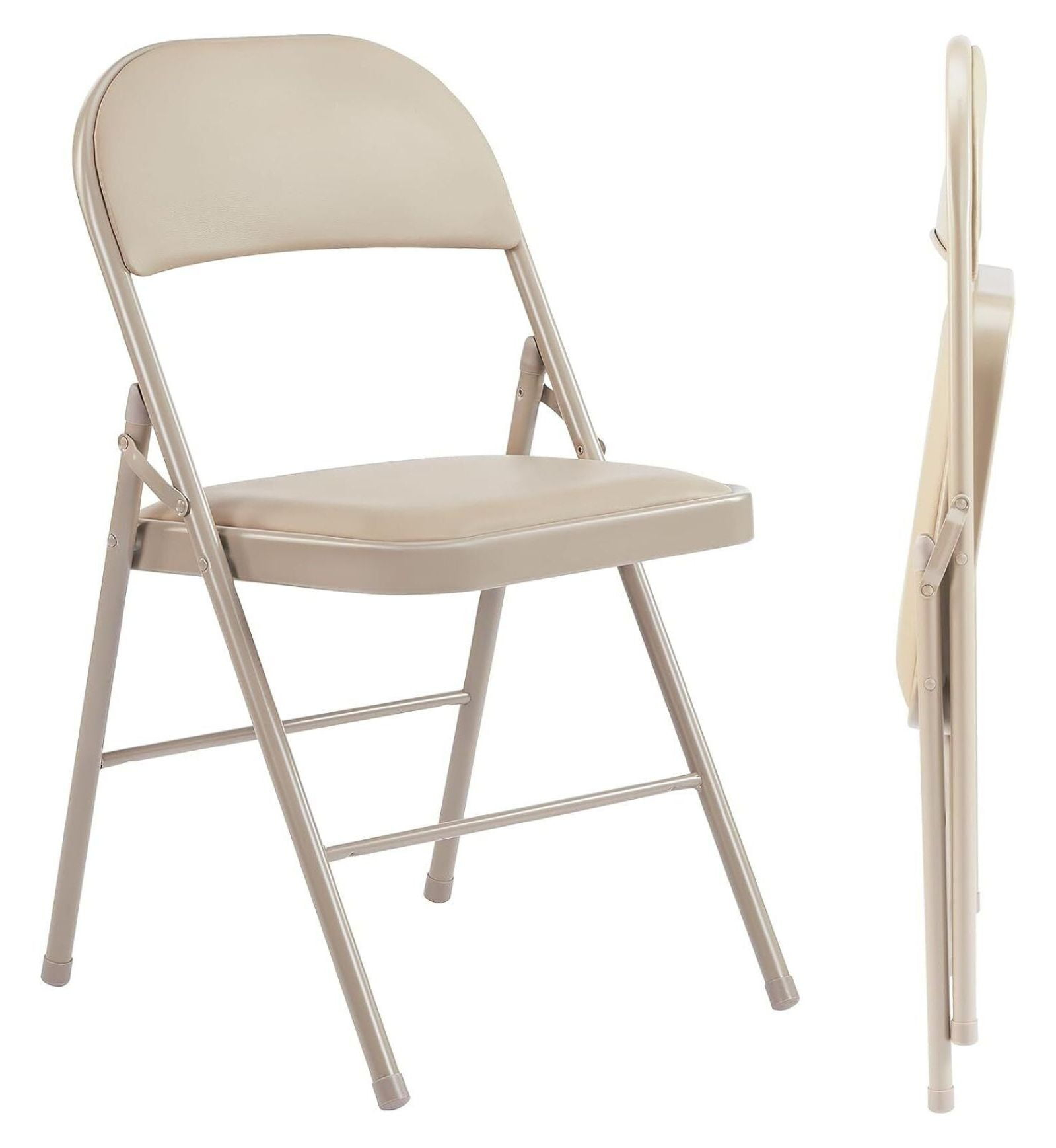 Khaki Armless Leather Metal Frame Folding Chairs, Set of 4