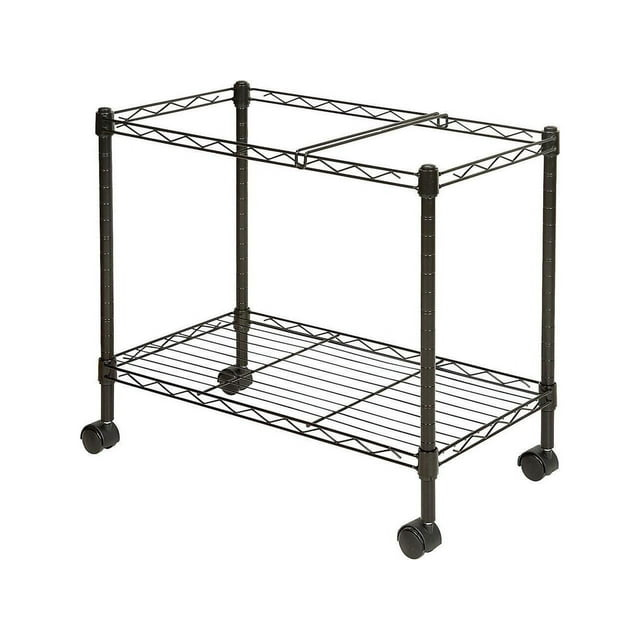Black Steel Two-Tier Mobile File Cart with Casters