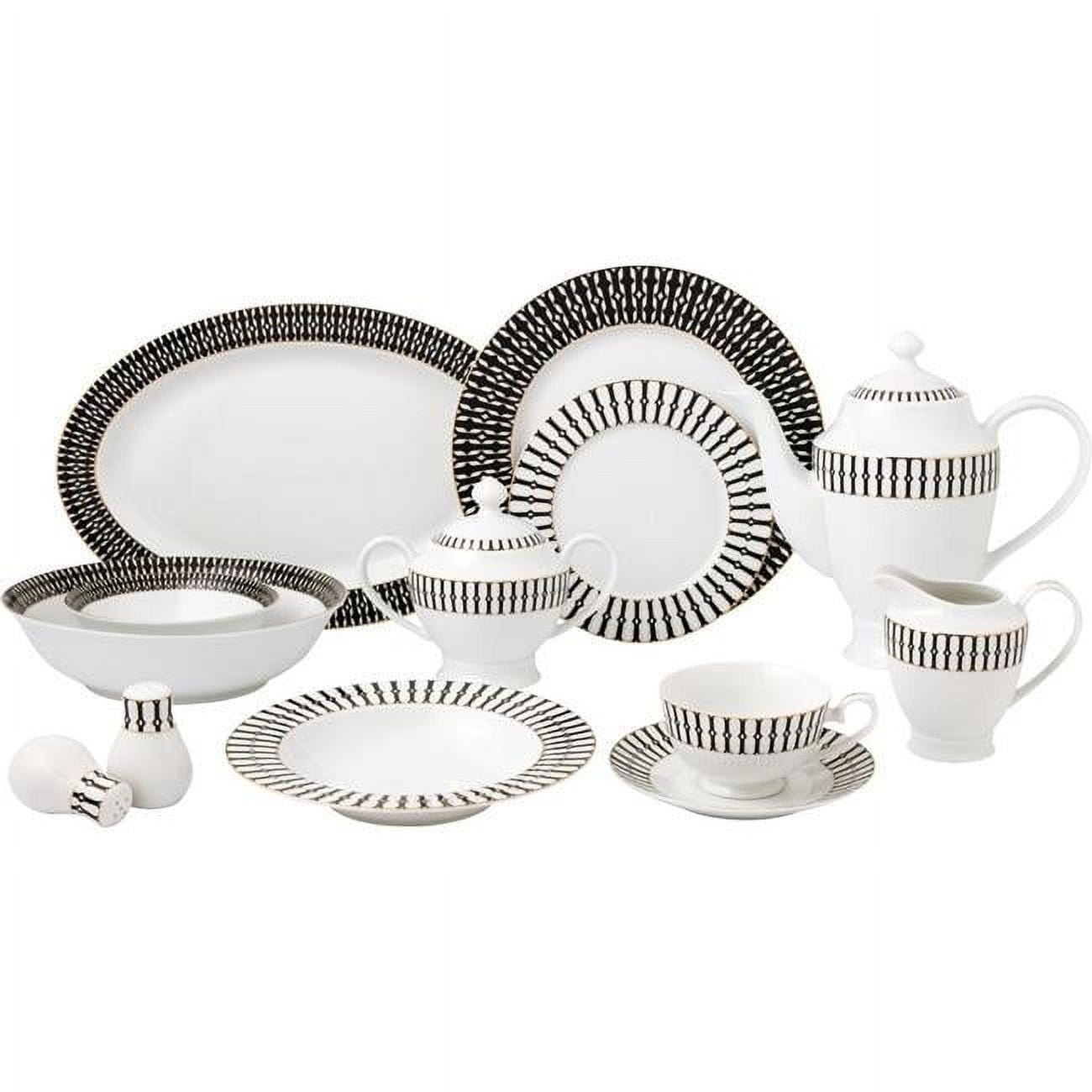 Lorren Home Trends Fiesta-57 57 Piece La Luna New Bone China Black & White Dinnerware Set, Service for 8
