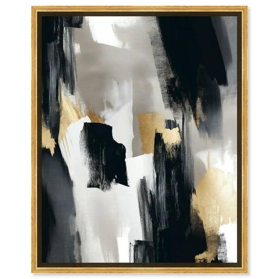Lost Between Canvas Modern Black And White Abstract Wall Art by Art Remedy, Gold Frame, 16" x 20"