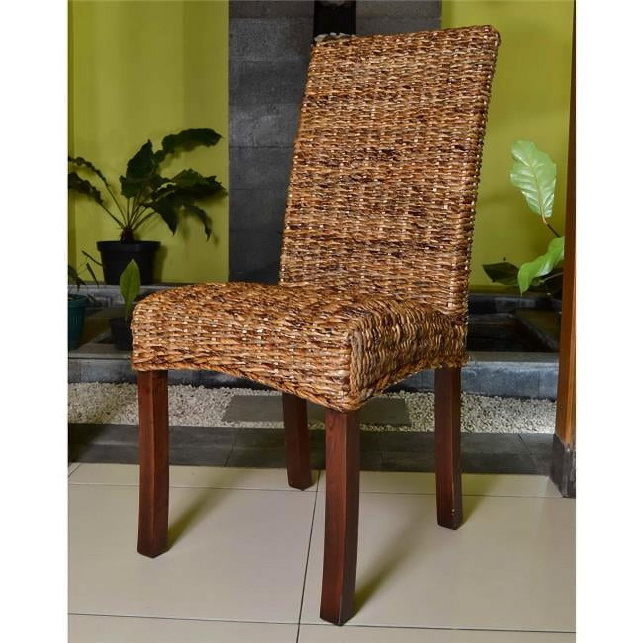Elegant Arizona Hand-Woven Abaca and Mahogany Side Chair Set