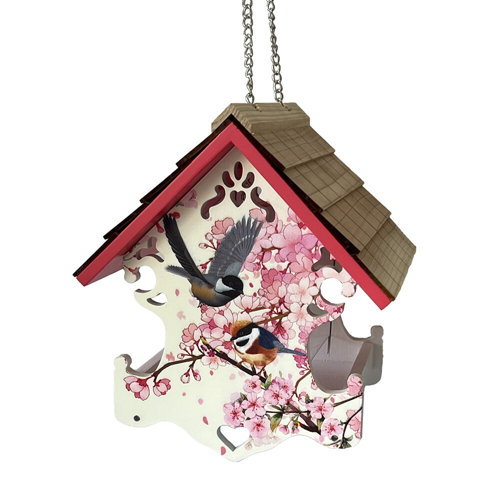 Home Bazaar Love Nest Bird Feeder - Cherry Blossom & Chickadee Print