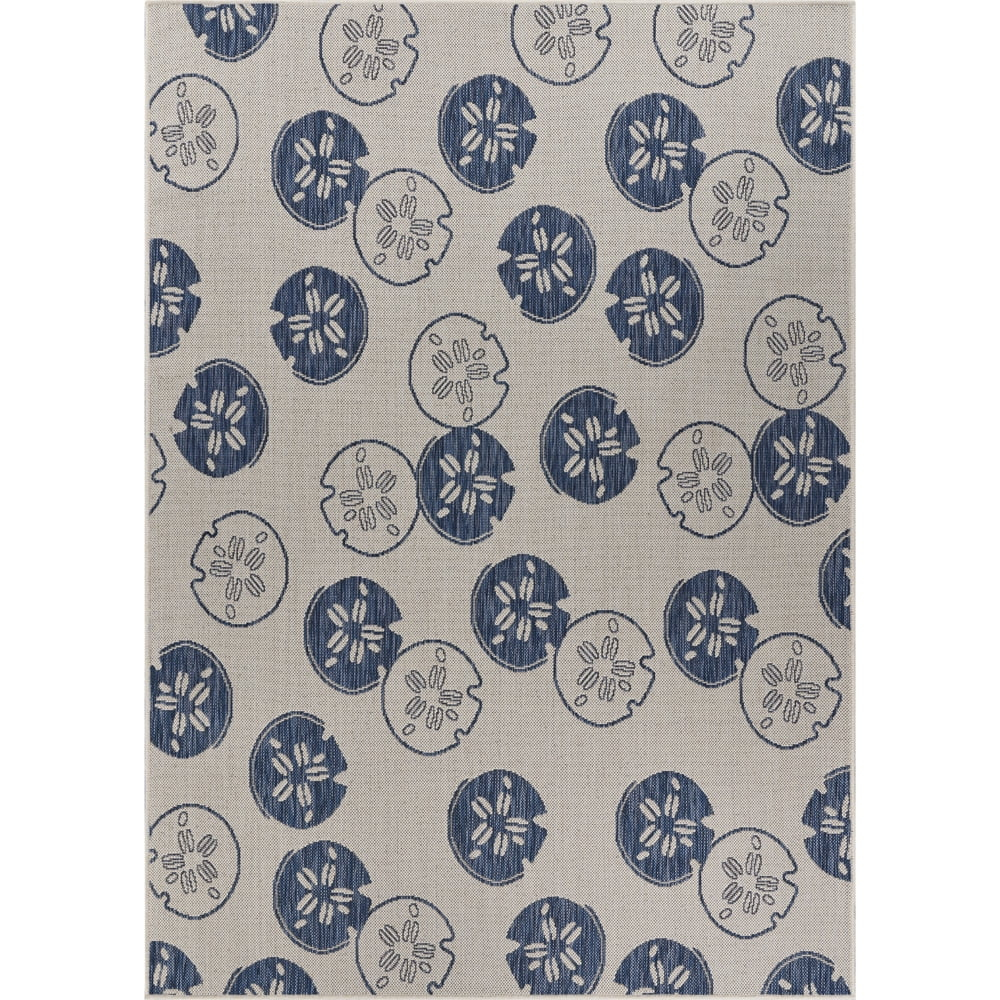 Lr Home 7' x 9' Blue and White Sand Dollars Outdoor Rug