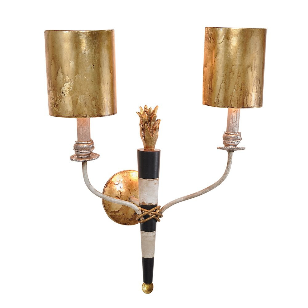 Lucas McKearn Flambeau 2-Light Metal Sconce with Gold Accents in Black/Cream