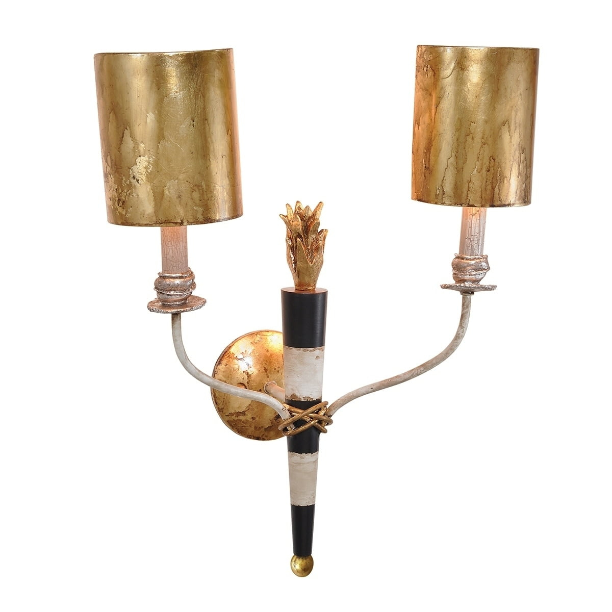 Lucas McKearn Flambeau 2-Light Metal Sconce with Gold Accents in Black/Cream