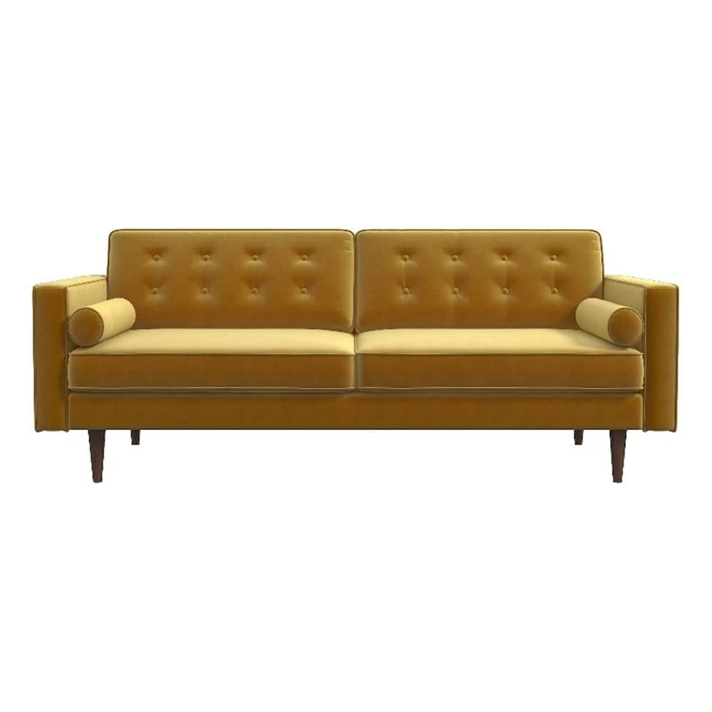 Lucca Mid Century Modern Living Room Velvet Loveseat Sofa in Gold