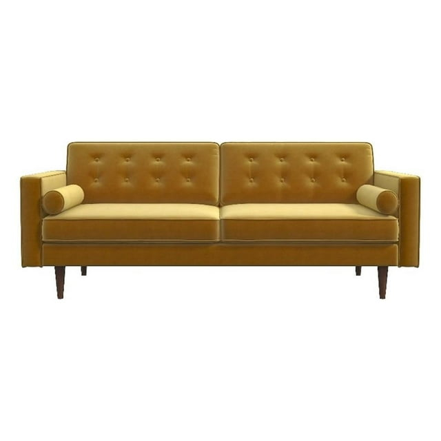 Lucca Mid Century Modern Living Room Velvet Loveseat Sofa in Gold