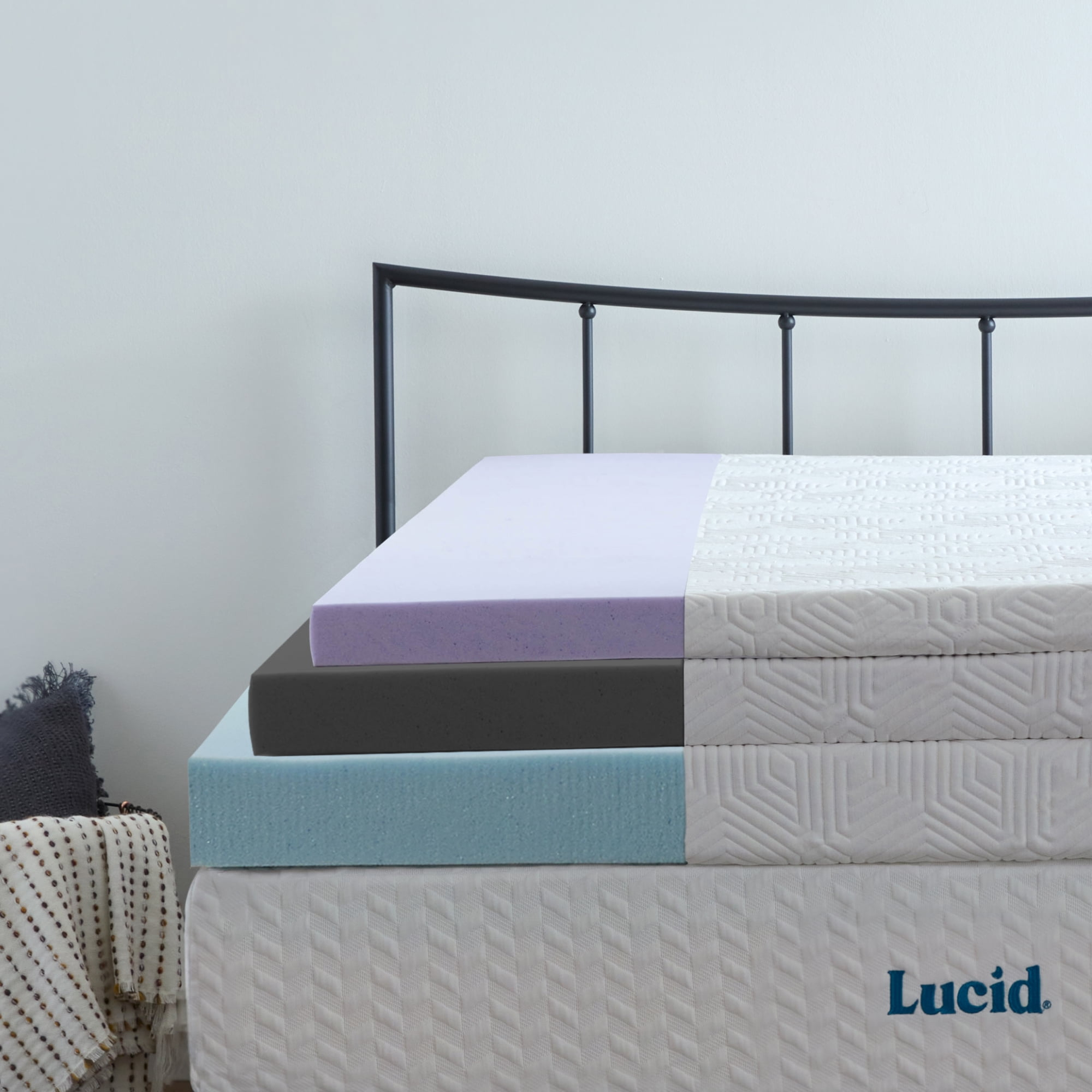 Lucid 3" Cooling Gel Plush Memory Foam Mattress Topper with Cover, Twin
